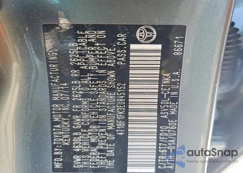 2014 Toyota Camry L из США, поврежденный, VIN 4T1BF1FK3EU845152